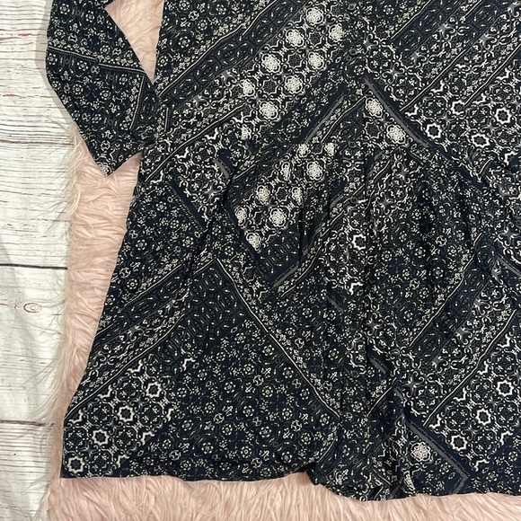 Garnet Hill Drop Waist Button Up Bohemian Print Black White Shirt Dress - Picture 4 of 9